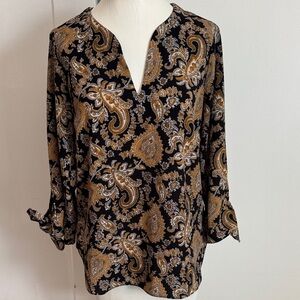 MICHAEL Michael Kors Black and Gold Paisley Blouse